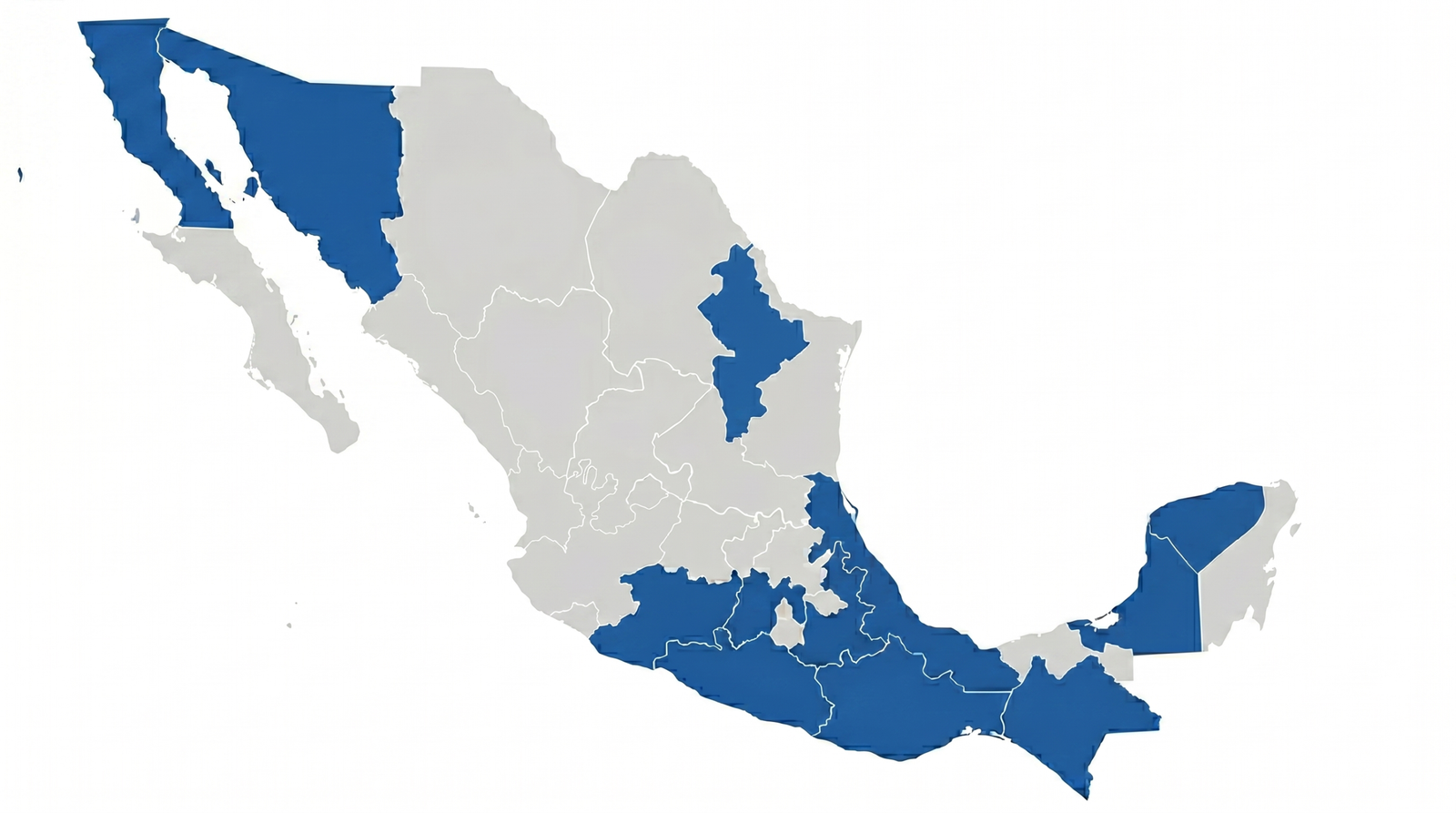 Mapa de México con los 12 estados donde Reingeniería Técnica tiene presencia
